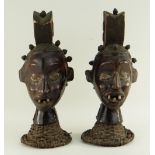 PAIR OF EKOI DANCE HEADDRESSES with arched crests and rattan bases, 39cms high (2) Condition Report: