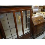 EDWARDIAN MAHOGANY & SATINWOOD INLAID CHINA CABINET, 112cms wide and 1930s oak bureau (2)