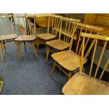 SET OF SIX ERCOL PALE ELM STICK BACK DINING CHAIRS (6)