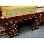 GEORGIAN-STYLE MAHOGANY PEDESTAL DESK, 20th Century, leather inset top, 120cms wide