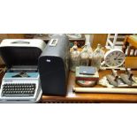 ASSORTED VINTAGE COLLECTABLES including three soda siphons, Boots Model 42 typewriter, printed tins,