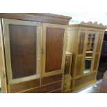 LATE VICTORIAN OAK BEDROOM SUITE comprising two mirrored wardrobes, side cabinet and a similar