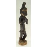 BAULE GBEKRE MBRA FIGURE with chameleon head crest, 73cms high