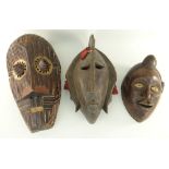 THREE AFRICAN MASKS including Kete mask 44cms high, Bamana mask 41cms high and Kongo mask 27cms high