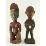 KONGO POWER FIGURE OR FETISH 63cms high and Kongo kneeling female figure, 38cms high (2)