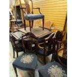 SET OF EIGHT HEPPLEWHITE-STYLE MAHOGANY DINING CHAIRS & OAK EXTENDING DINING TABLE with two extra