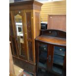 EDWARDIAN OAK MIRRORED WARDROBE & EDWARDIAN MAHOGANY CHINA CABINET (2)