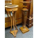 REPRODUCTION FRENCH-STYLE REGENCE PEDESTAL JARDINIERE, 102cms high and square tapering walnut