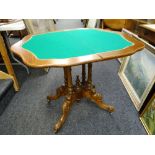 VICTORIAN-STYLE WALNUT MARQUETRY FOLDING CARD TABLE, 85cms wide