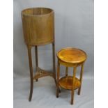TWO INLAID MAHOGANY PLANT STANDS, 99cms H, 32cms D and 57cms H, 31.5cms Diameter measurements