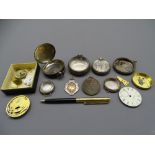 SILVER WATCH CASES, movement parts and dials, with a 1928 silver football medal and World War I