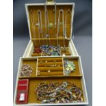 VINTAGE JEWELLERY CASE & CONTENTS including two small nine carat gold rings, approximately ten