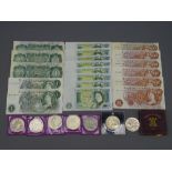 PARCEL OF COMMEMORATIVE CROWNS, a Festival of Britain crown and a parcel of English bank notes -