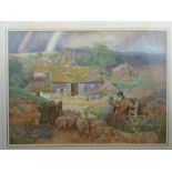 CHARLES J ADAMS (1859-1932) large gilt framed print - titled 'Kentish Rainbow', depicting a farmer