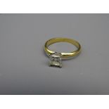 EIGHTEEN CARAT GOLD SQUARE CUT DIAMOND SOLITAIRE RING, 0.50 carat stone in a stand-up mount, 2.