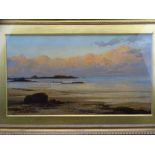 EDITH BULLOCK oil believed on canvas under glass - expansive sunset coastal scene with fine