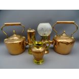 VINTAGE & LATER COPPERWARE to include two copper kettles, one having acorn lid knop, a brass and