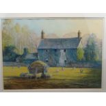 JOHN BUFF pastel - study of a country farmhouse with sheep feeding to the foreground, 38.5 x 54.