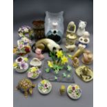 CARVED SOAPSTONE ANIMALS & FIGURINES, Aynsley, Coalport and other ceramic floral decorations ETC