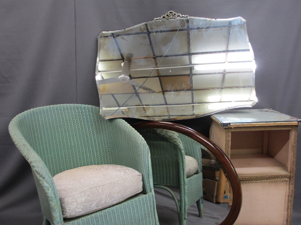 VINTAGE FURNITURE PARCEL, four items to include a Lloyd loom armchair, a similarly styled bedside