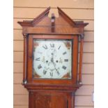 CIRCA 1840 OAK LONGCASE CLOCK, 13ins square painted dial before a twin weight pendulum driven