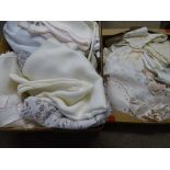VINTAGE & LATER HOUSEHOLD LINEN, a quantity in two boxes