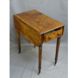 VICTORIAN MAHOGANY PEMBROKE TABLE, twin-flap with single end drawer and blind dummy drawer, both