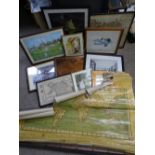 FRAMED VINTAGE MAPS, PICTURES & PRINTS, a quantity