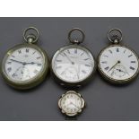 THREE VINTAGE POCKET WATCHES with a circa 1900 lady's wristwatch, various conditions and metals, two