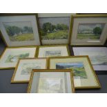IRIS O ROBERTS group of framed paintings - North and Mid Wales Studies, mixed media, nine in