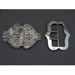 VICTORIAN SILVER BELT BUCKLE of large form, maker Lawrence Emanuel 1899, plus a believed silver