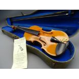 VINTAGE VIOLIN & BOW in a hard carry case