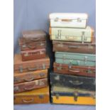 VINTAGE LUGGAGE - a good mixed quantity of steamer trunks and suitcases, one having Cunard sticker