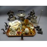 COLLECTABLE ANIMAL/TEDDY FIGURINES and metalware including two spelter knights on horseback