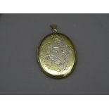 LARGE GILDED SILVER LOCKET PENDANT with engraved flowers design, Birmingham 1976, maker 'J S',