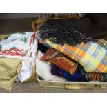 HOUSEHOLD LINEN, vintage blankets, fur stole ETC