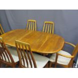 KOEFOEDS DANISH TEAK EXTENDING DINING TABLE and six (four plus two) chairs, 72cms H, 135cms L, 90cms