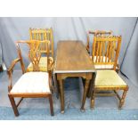 VINTAGE MAHOGANY PAD FOOT TABLE & A HARLEQUIN GROUP OF FOUR CHAIRS (splat back mahogany arm chairs