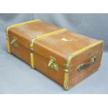 VINTAGE WOODEN BANDED TRAVEL TRUNK, 31 x 82cms, 46cms D