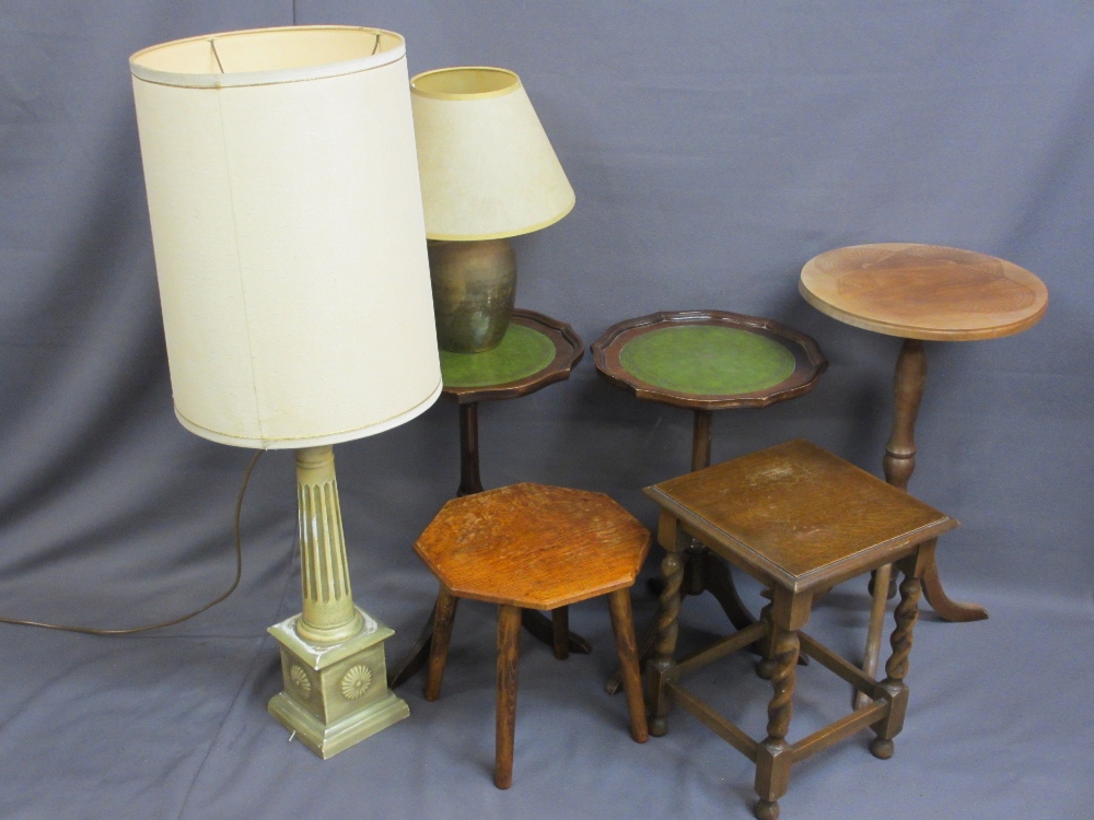 FIVE VARIOUS OCCASIONAL TABLES and two decorative table lamps with shades