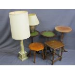 FIVE VARIOUS OCCASIONAL TABLES and two decorative table lamps with shades