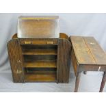 ANTIQUE OAK PEMBROKE TABLE, 71.5cms H, 81cms L, 39.5cms W and a circa 1920s bookcase/bureau,