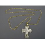 NINE CARAT GOLD ON MOTHER OF PEARL CROSS with nine carat gold necklace, 8.3grms