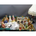 POTTERY & PORCELAIN ORNAMENTAL FIGURINES, a quantity, with a modern porcelain lady table lamp with