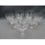 SIX STUART CRYSTAL GLASSES with a pair of Victorian rummers having knopped stems