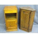 TWO VINTAGE OAK FURNITURE ITEMS of bedside cabinet with single top drawer and lower cupboard door