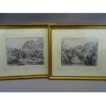 19th CENTURY BRITISH SCHOOL, well preserved pair of pencil landscapes - depicting Snowdonia