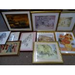 SIR WILLIAM RUSSELL FLINT four framed prints with an additional quantity of framed pictures and