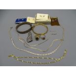 NINE CARAT GOLD, STERLING SILVER JEWELLERY SELECTION including two dress rings and an unmarked