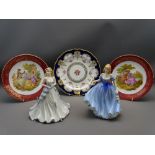 CHINA LADY FIGURINES & CABINET PLATES to include Royal Doulton 'Melissa' HN3977, Coalport 'Silver